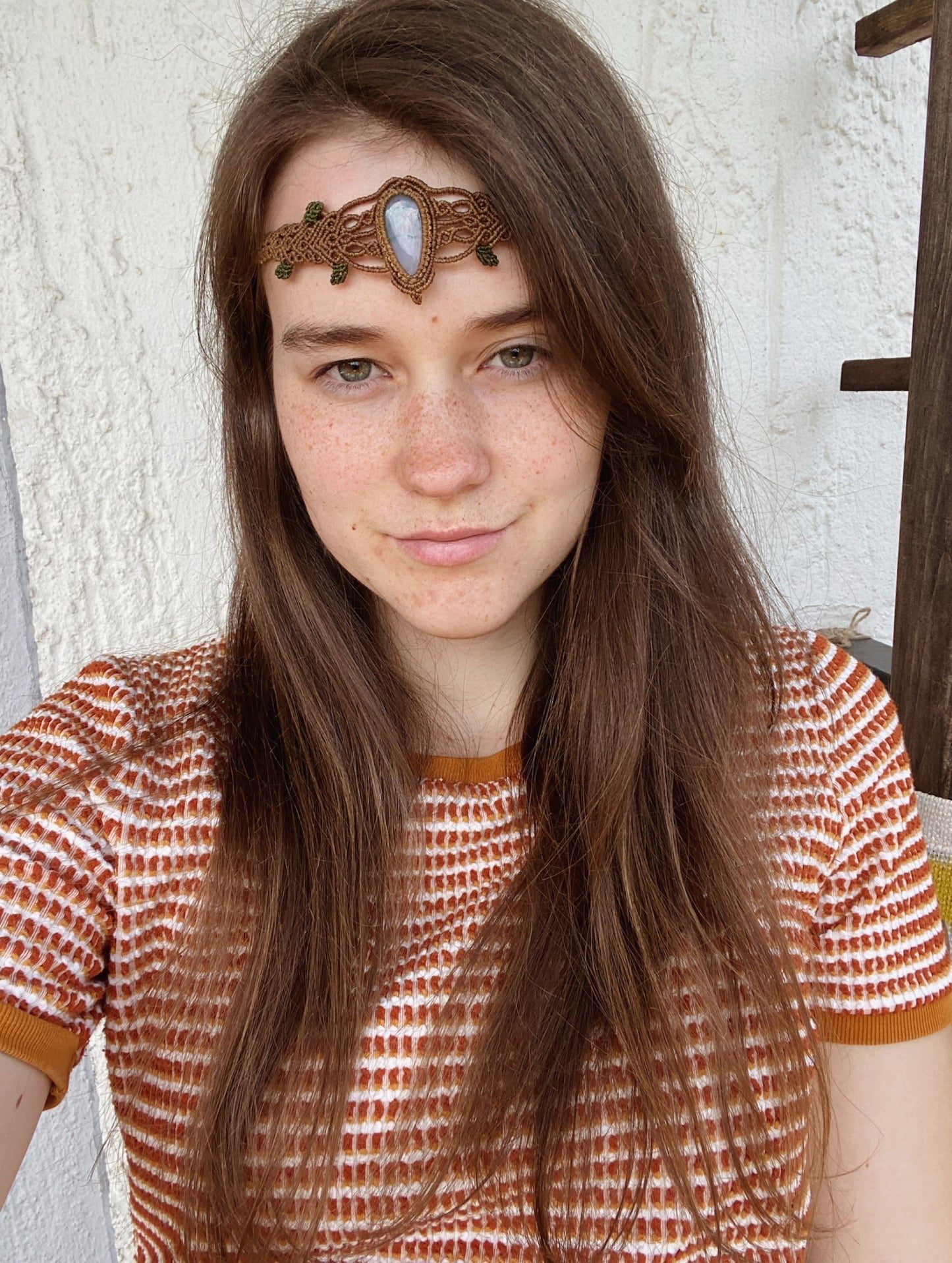 Moosachat Makramee Collier/ Kopfschmuck