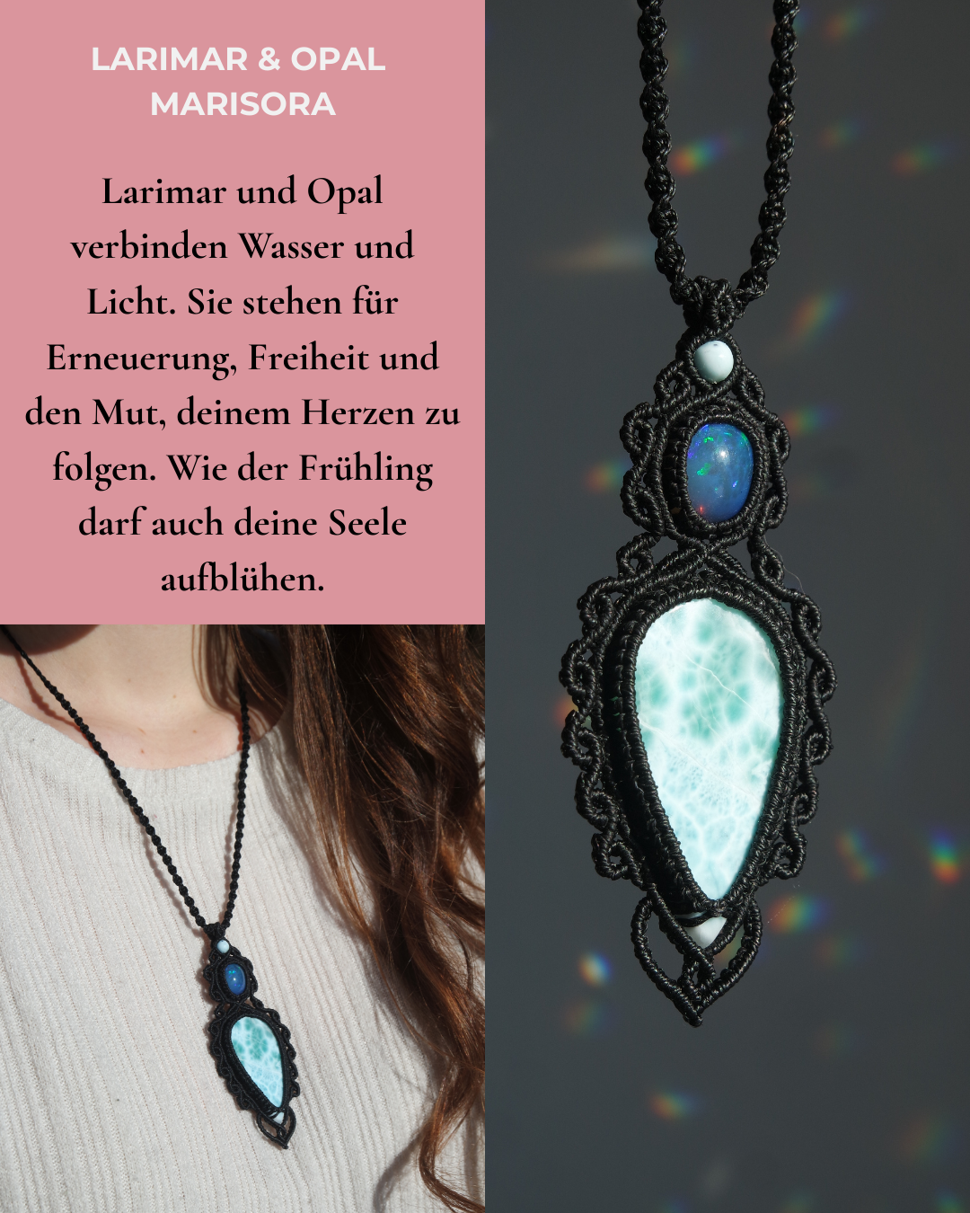 Larimar & Opal Makramee Kette ~MARISORA