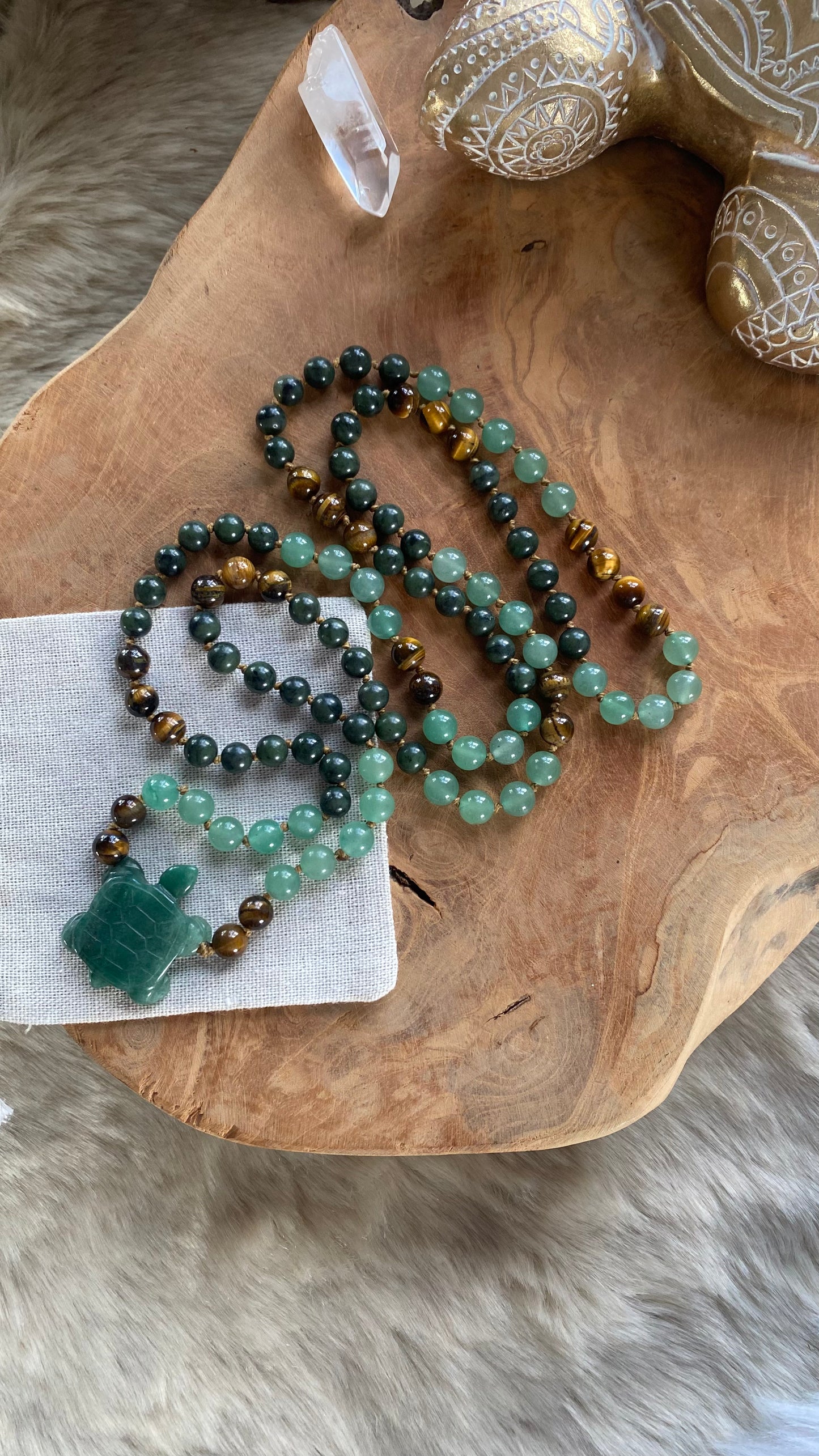 Aventurin, Serpentin & Tigerauge Mala Kette 108 Perlen
