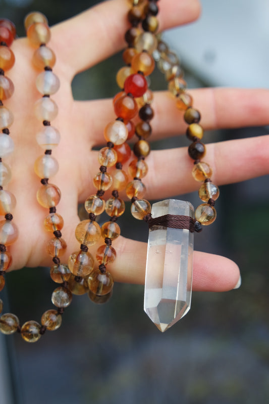 Citrin, Karneol, Tigerauge Mala Kette 108 Perlen