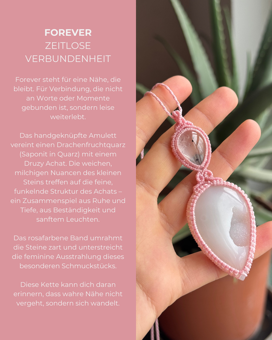 Druzy Achat & Drachenfruchtquarz Makramee Kette ~ FOREVER