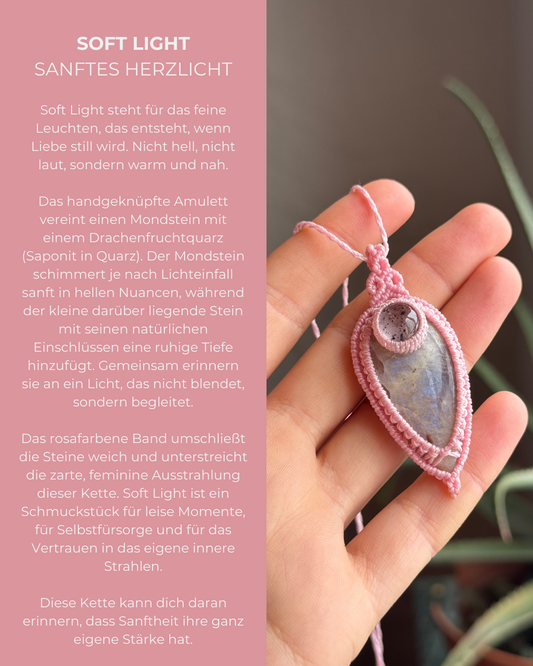 Mondstein & Drachenfruchtquarz Makramee Kette ~ SOFT LIGHT