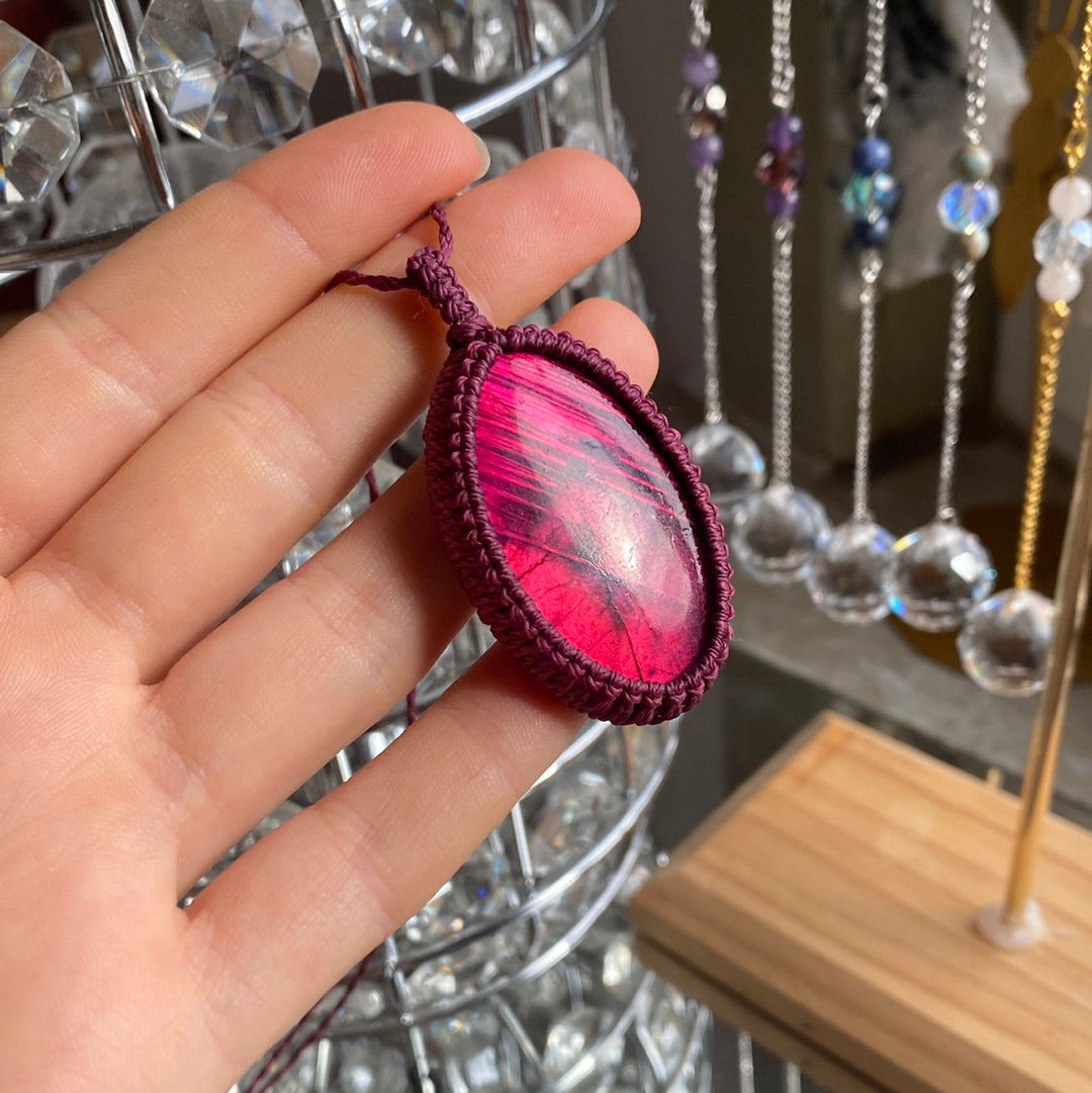 Pink Labradorit Makramee Kette