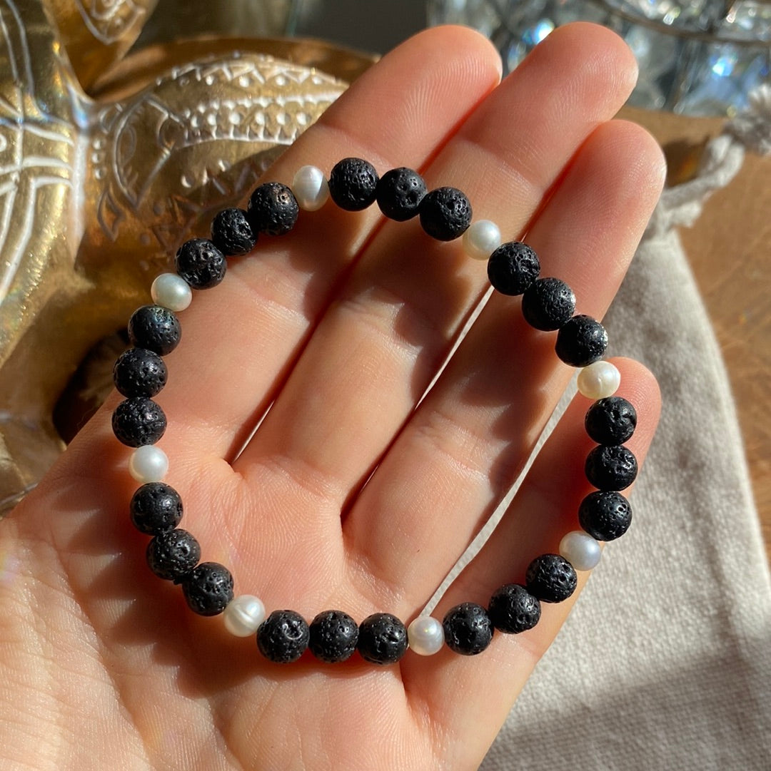 Lava & perlen Gummi Armband 19cm