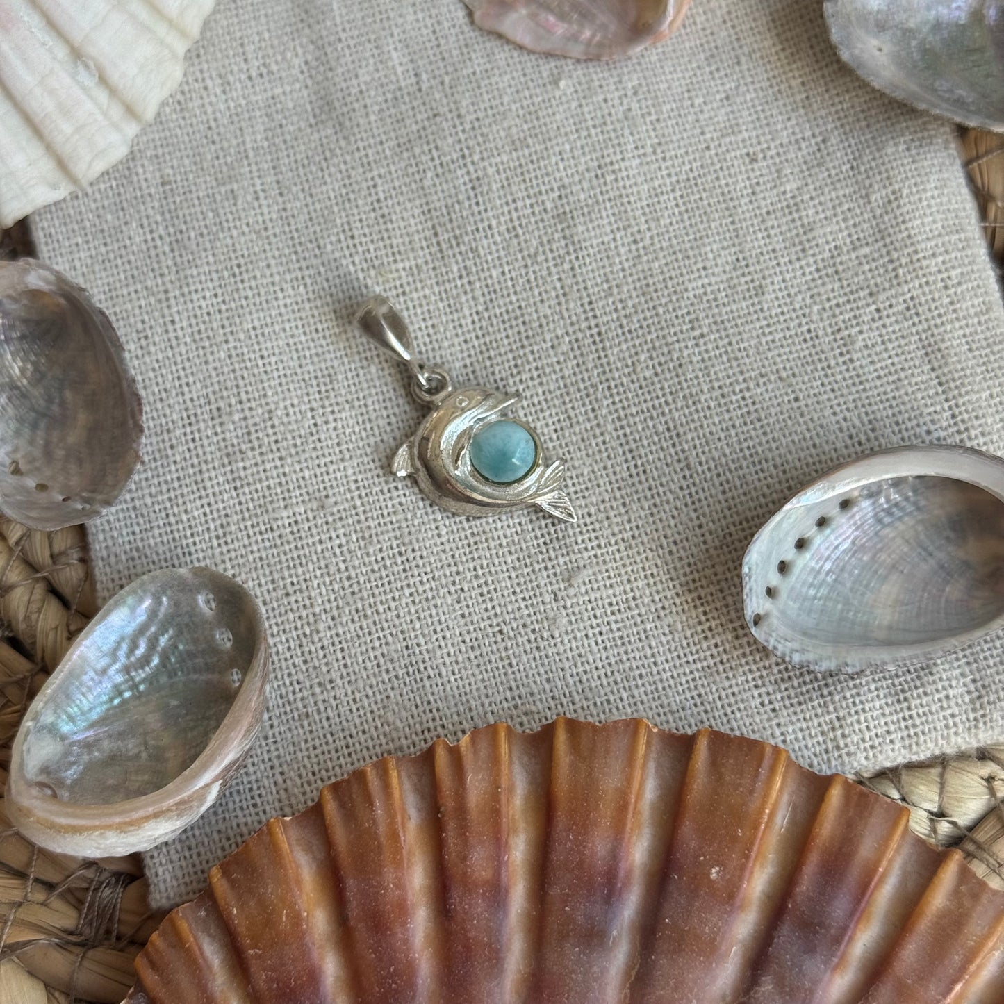 Larimar Delfin Anhänger 925 silber ~ HZ50