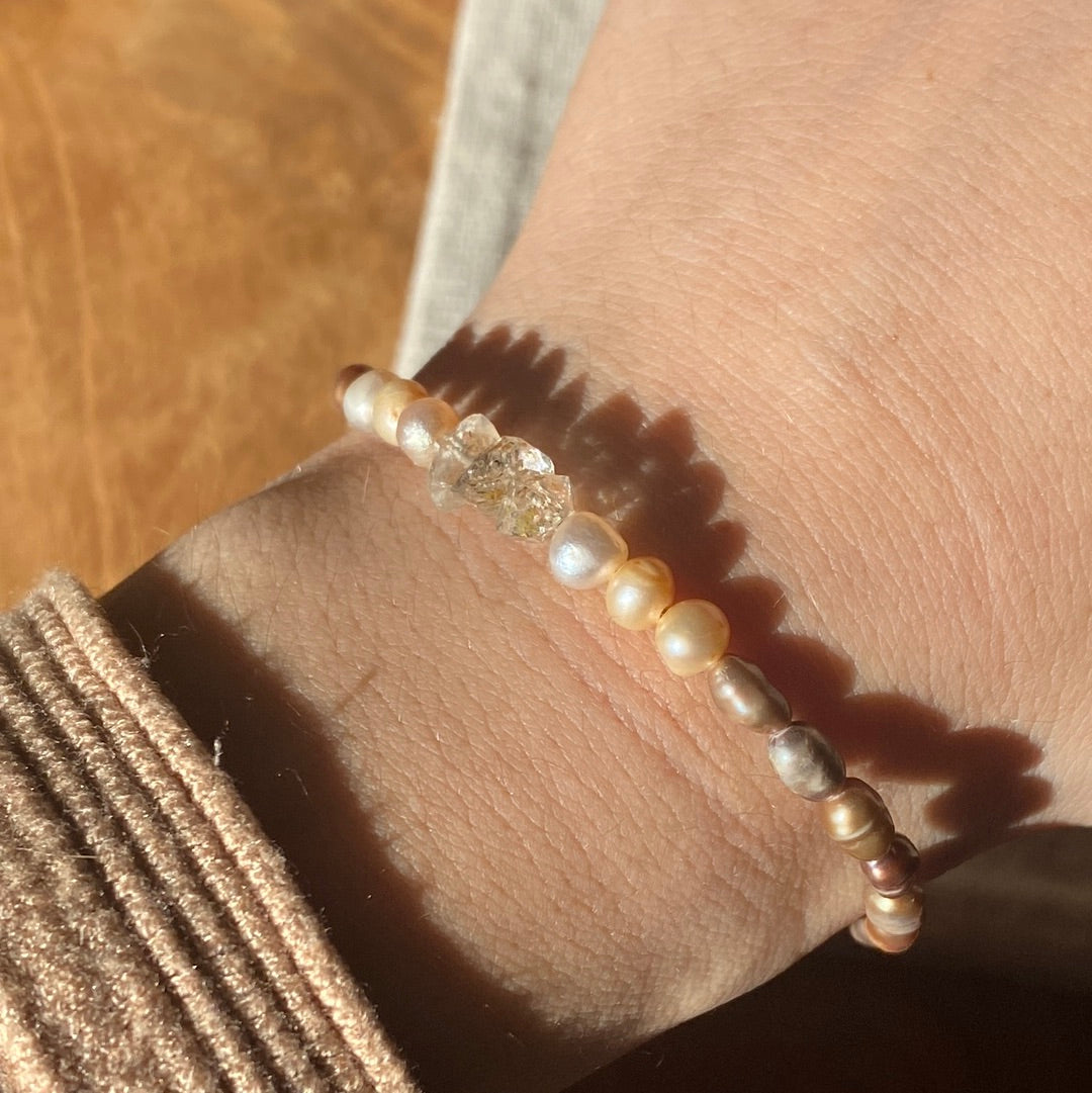 Perlen & Herkimer Diamanten Karabiner Armband 925 Silber 16-19cm