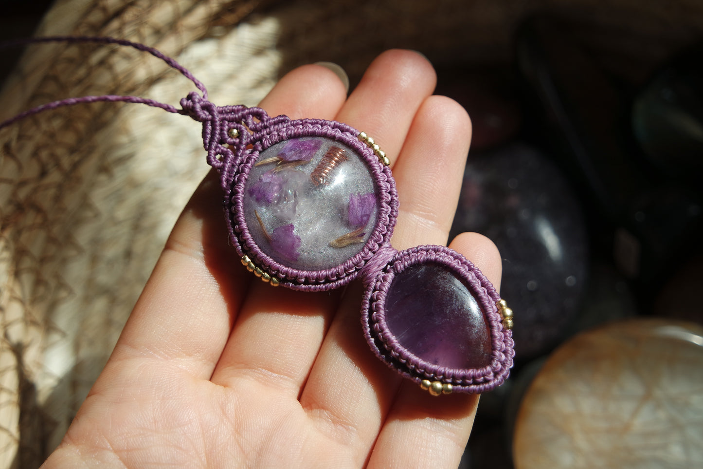 Amethyst Hoyly Makramee Kette
