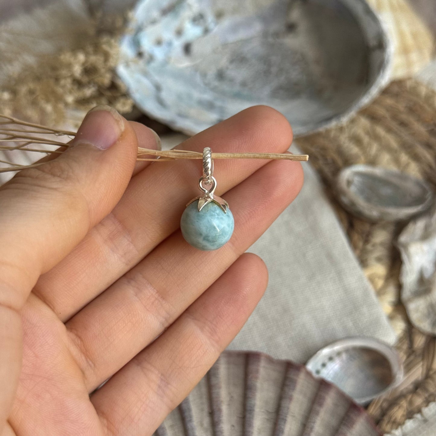 Larimar Kugel Anhänger 925 silber ~ VX45