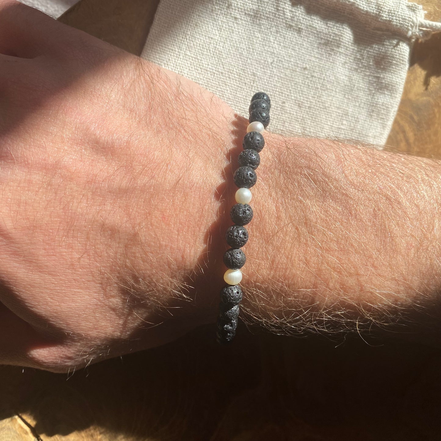 Lava & perlen Karabiner Armband 925 Silber 18-21cm