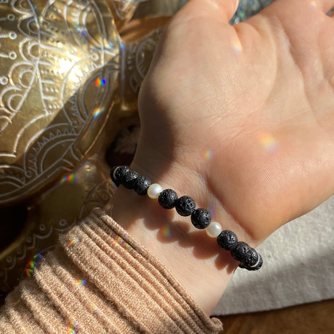 Lava & perlen Gummi Armband 19cm