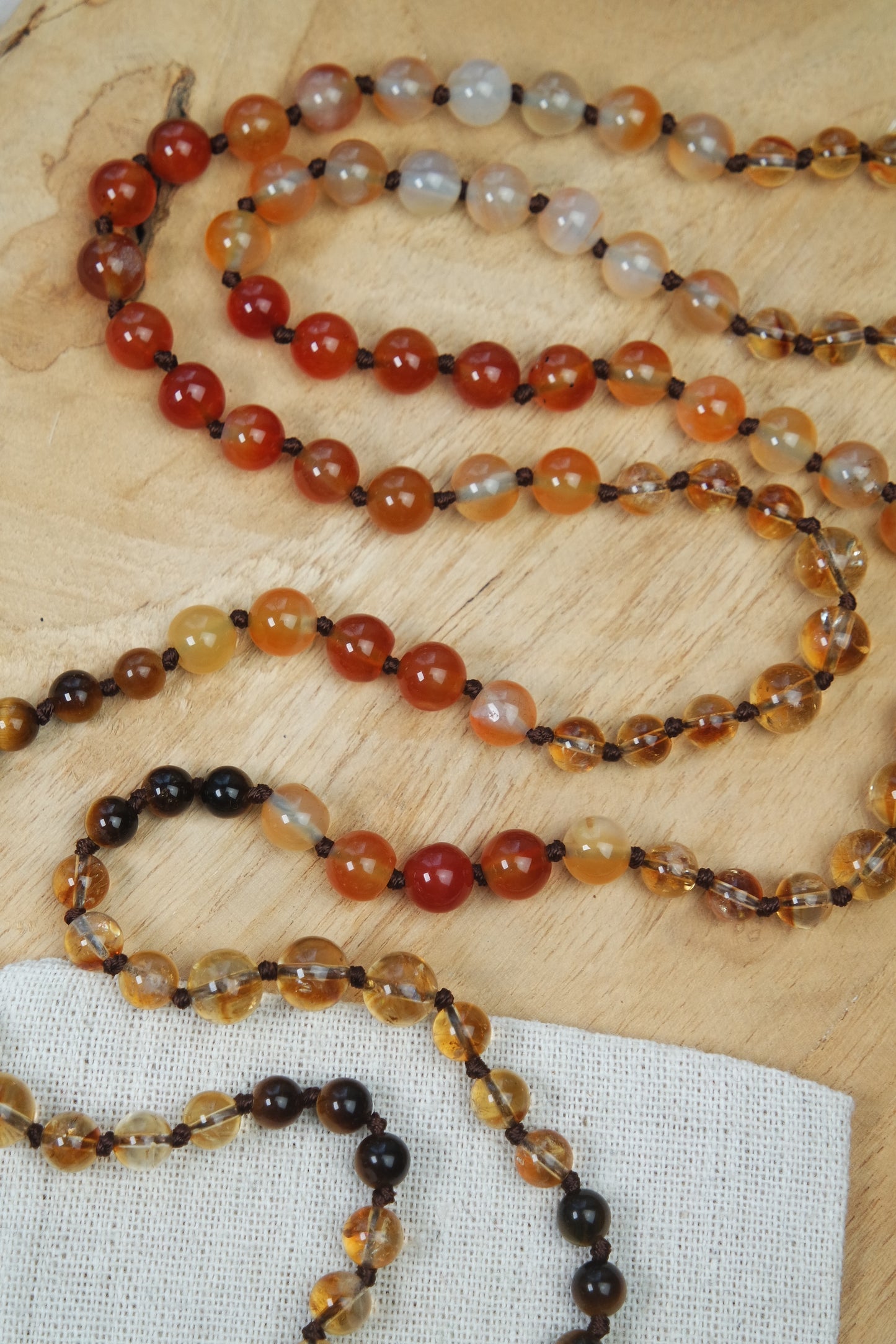 Citrin, Karneol, Tigerauge Mala Kette 108 Perlen