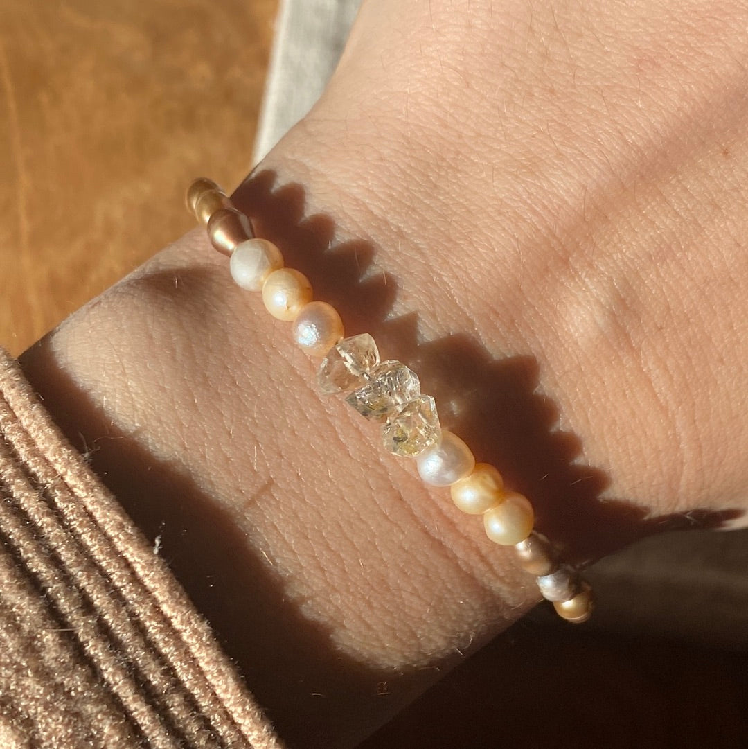 Perlen & Herkimer Diamanten Karabiner Armband 925 Silber 16-19cm