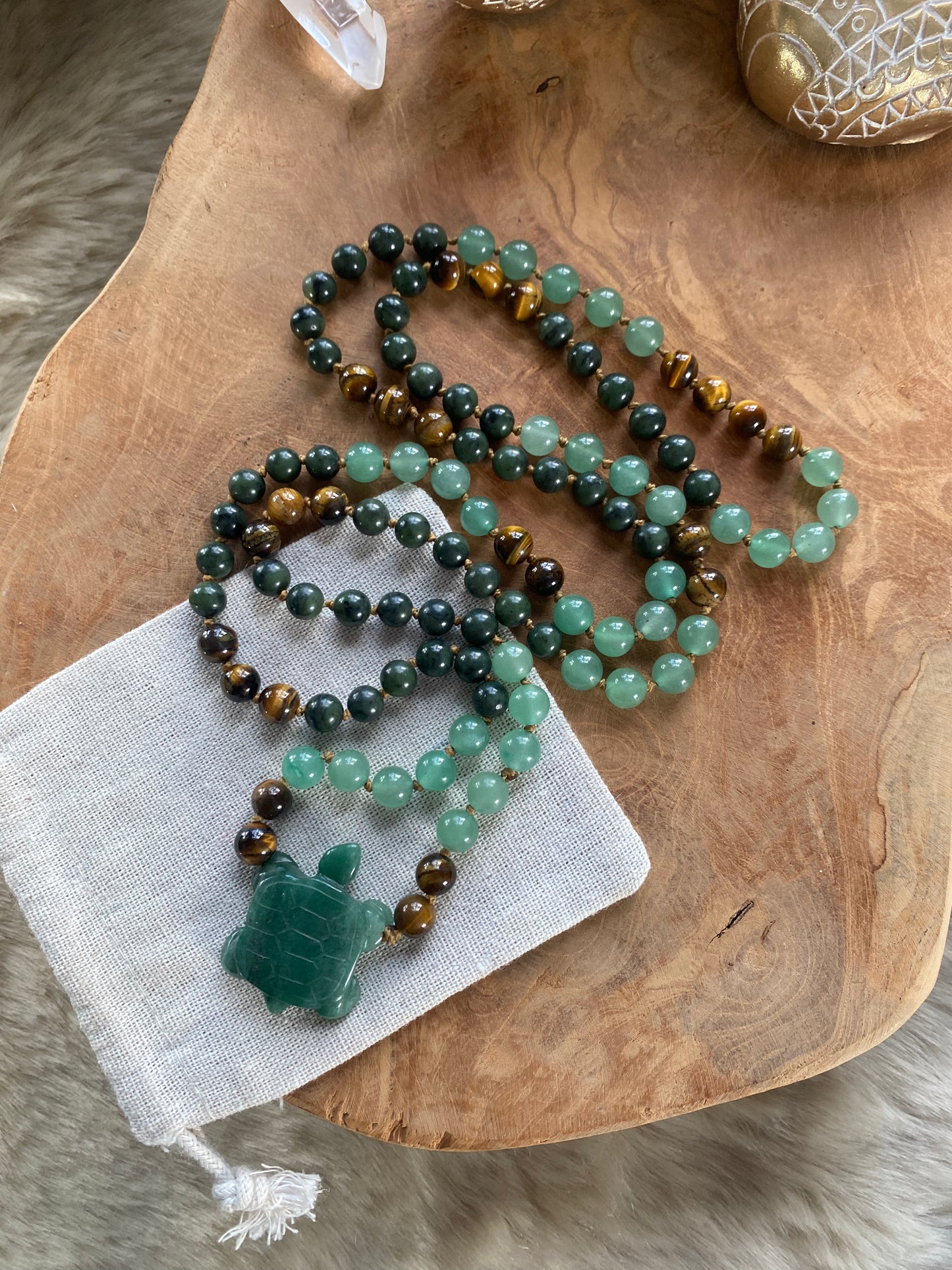 Aventurin, Serpentin & Tigerauge Mala Kette 108 Perlen