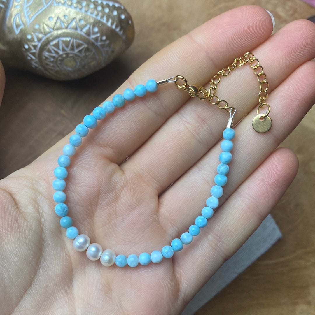Larimar & perlen Karabiner Armband 17-21cm Nr.2