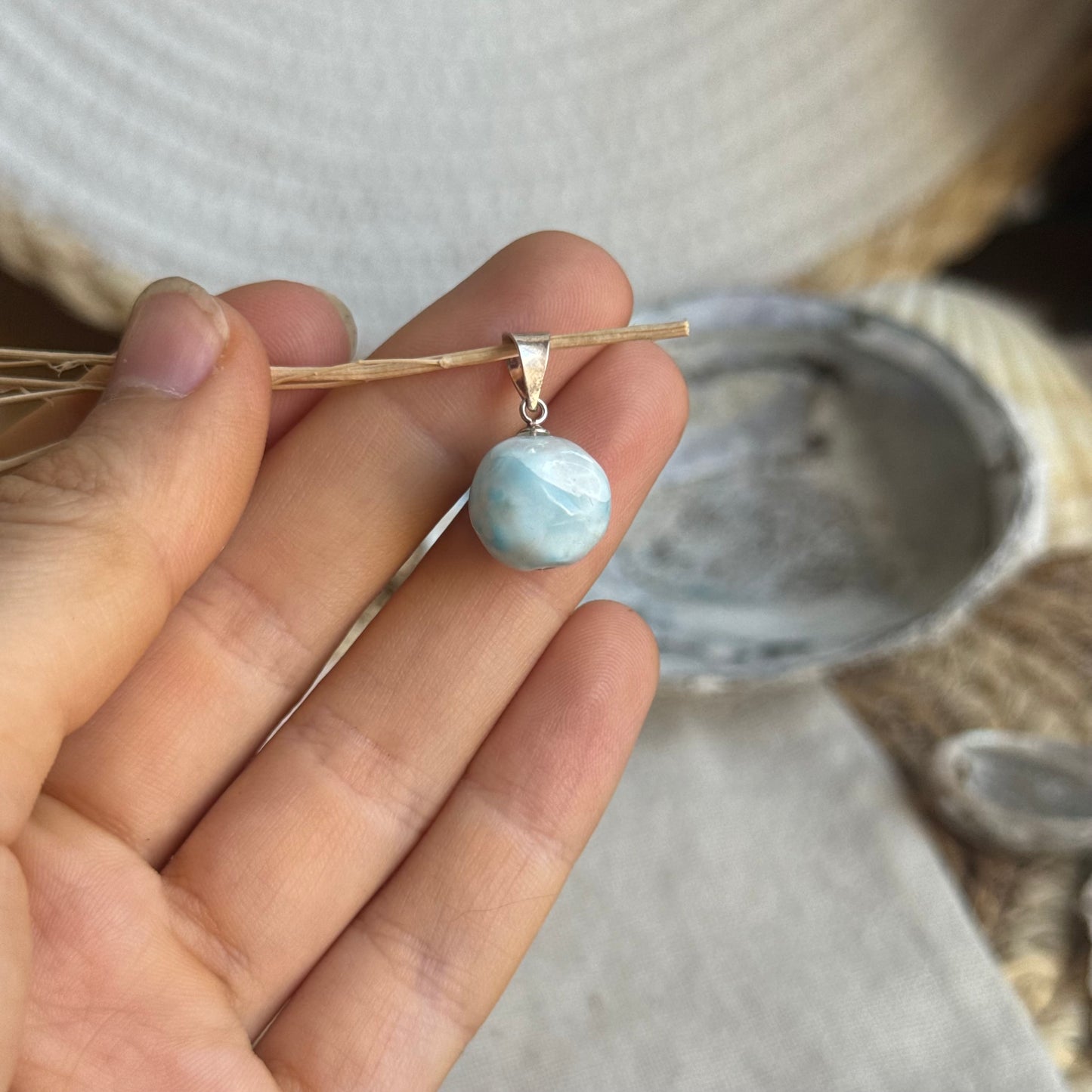 Larimar Kugel Anhänger 925 silber ~ VR42