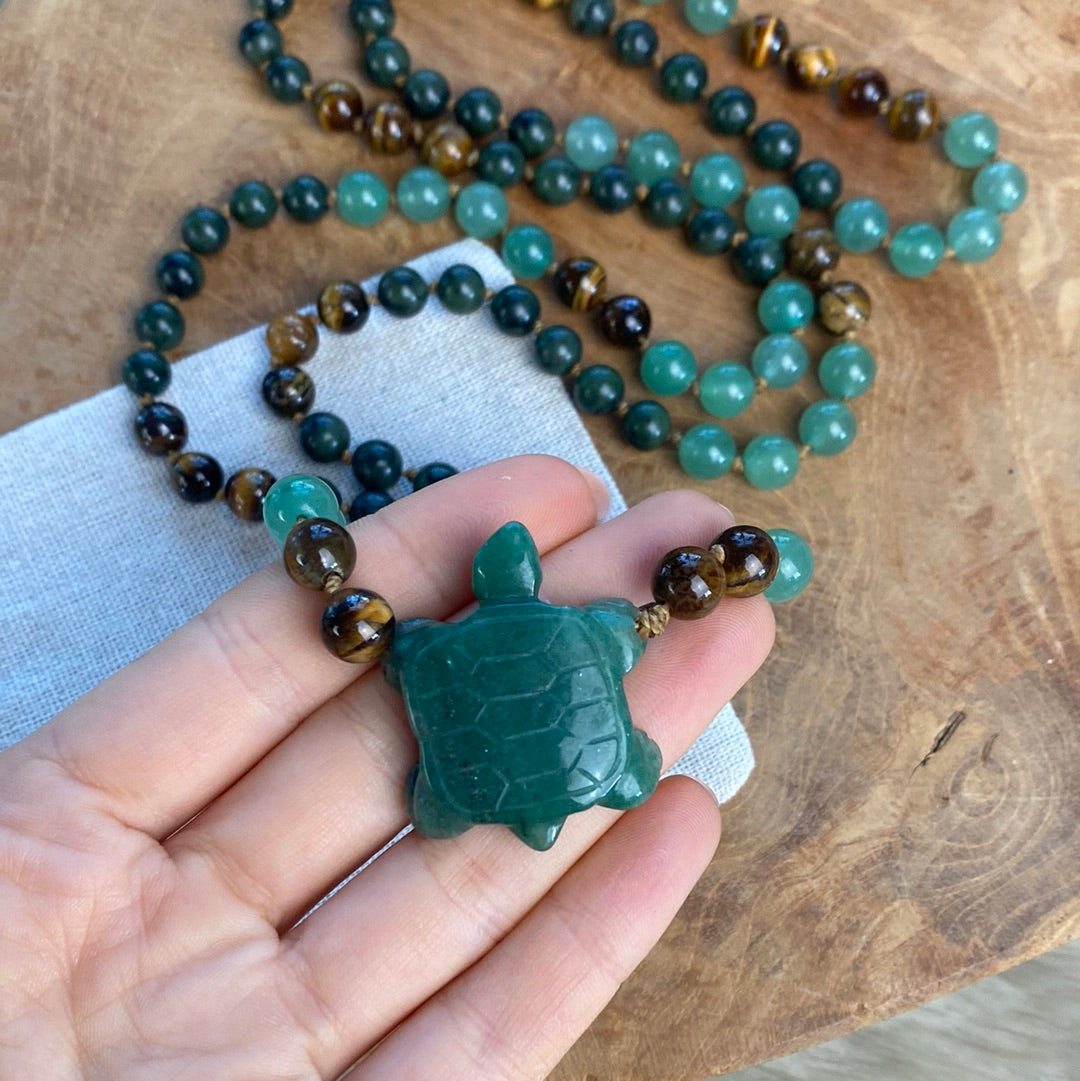 Aventurin, Serpentin & Tigerauge Mala Kette 108 Perlen