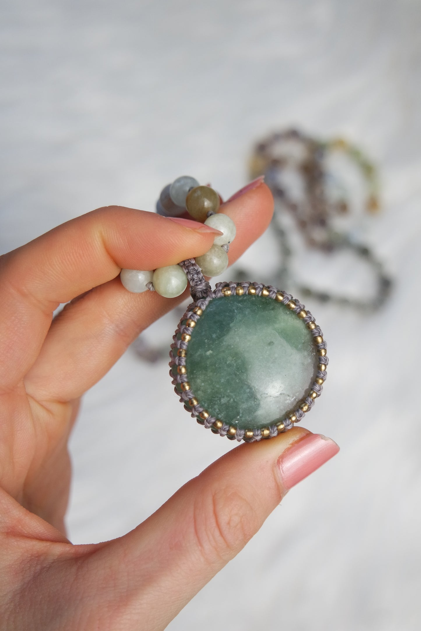 Labradorit, Achat & Aquamarin Mala Kette 108 Perlen