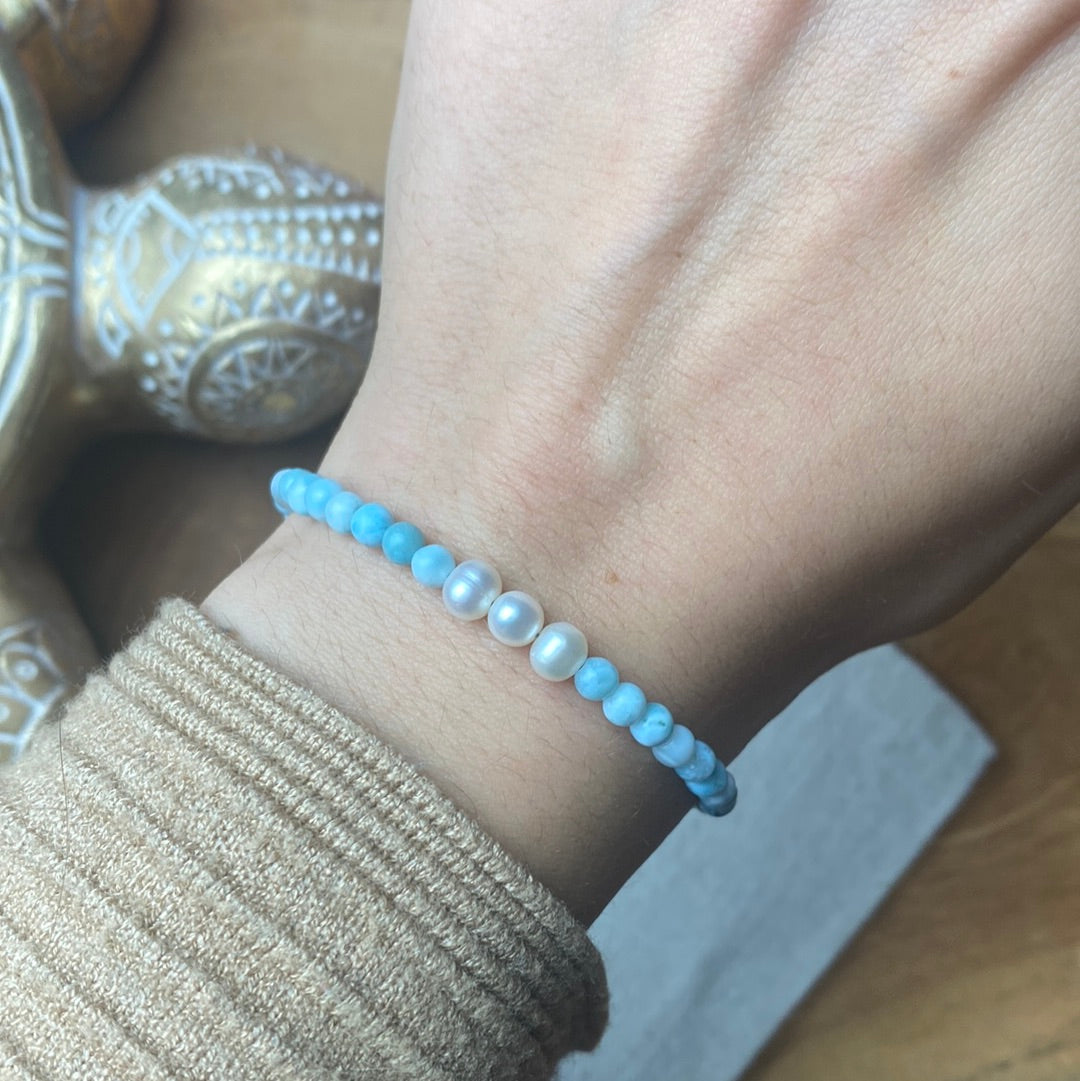 Larimar & perlen Karabiner Armband 17-21cm Nr.2