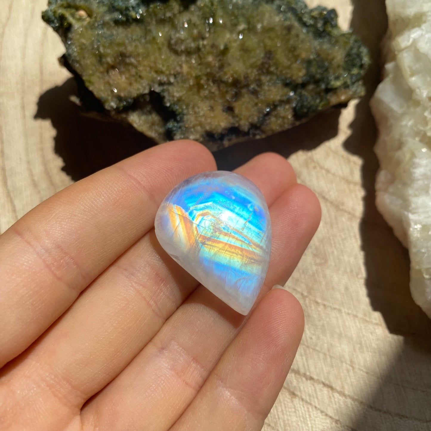 Regenbogen Mondstein /Weißer Labradorit Cabochon ~ 21wo