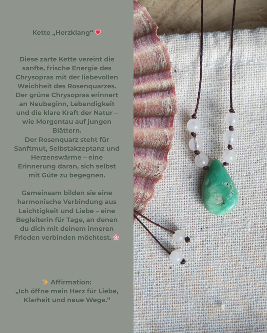 Chrysopras & Rosenquarz Makramee Kette ~ HERZKLANG