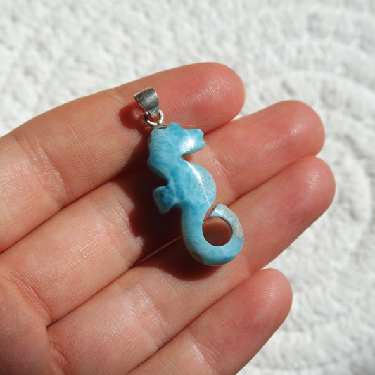 Larimar Seepferdchen 925 Silber Anhänger ~ TO70