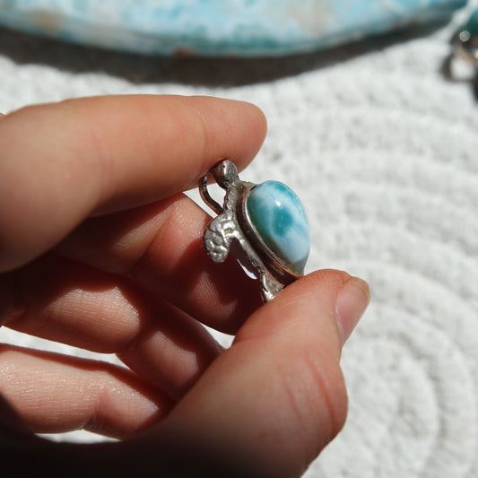 Larimar Schildkröte 925 Silber Anhänger ~ TL91