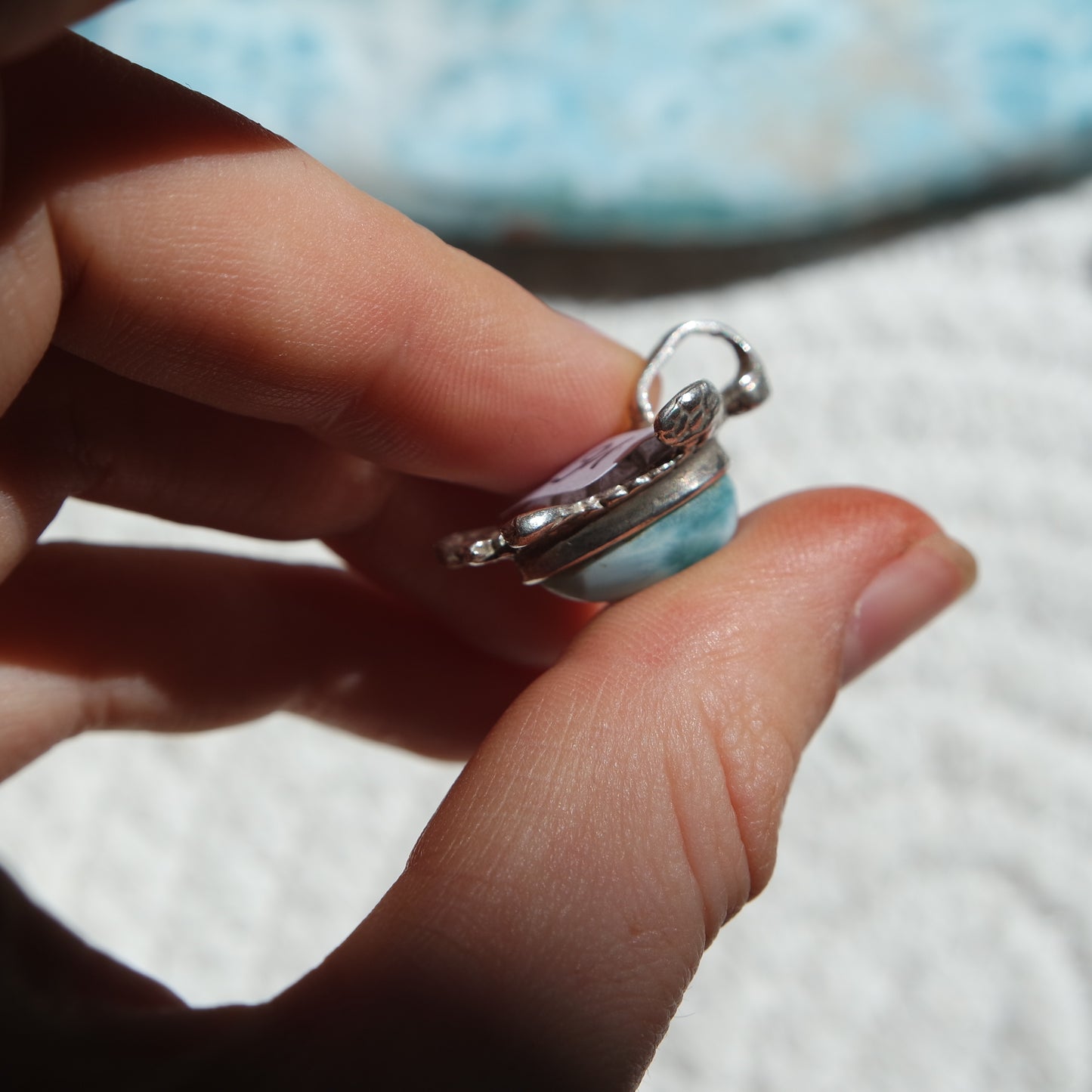 Larimar Schildkröte 925 Silber Anhänger ~ TL91