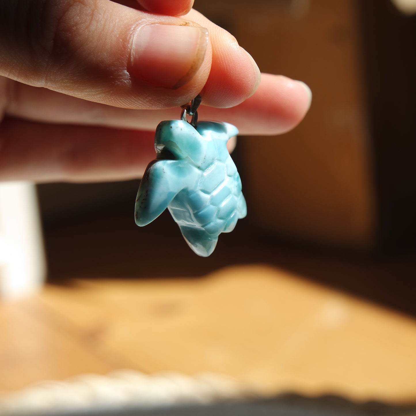 Larimar Schildkröte 925 Silber Anhänger ~ TB111