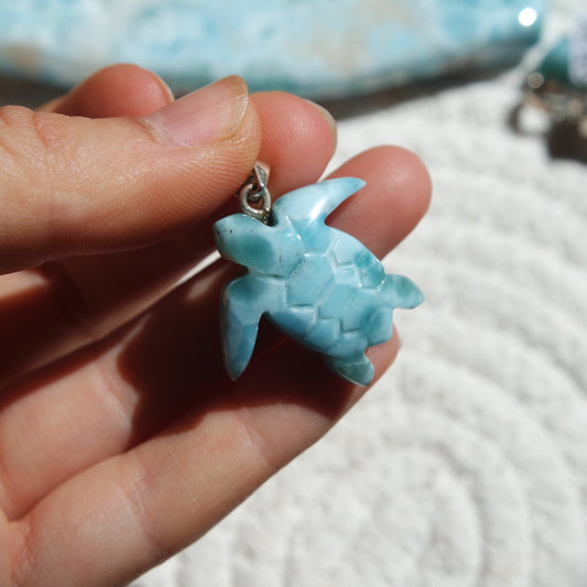 Larimar Schildkröte 925 Silber Anhänger ~ TB111
