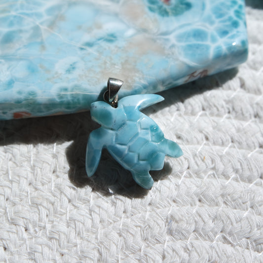 Larimar Schildkröte 925 Silber Anhänger ~ TB111