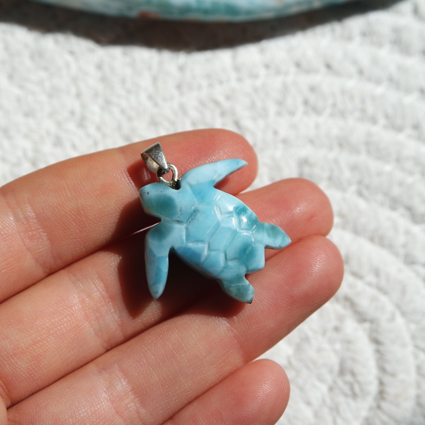 Larimar Schildkröte 925 Silber Anhänger ~ TB111