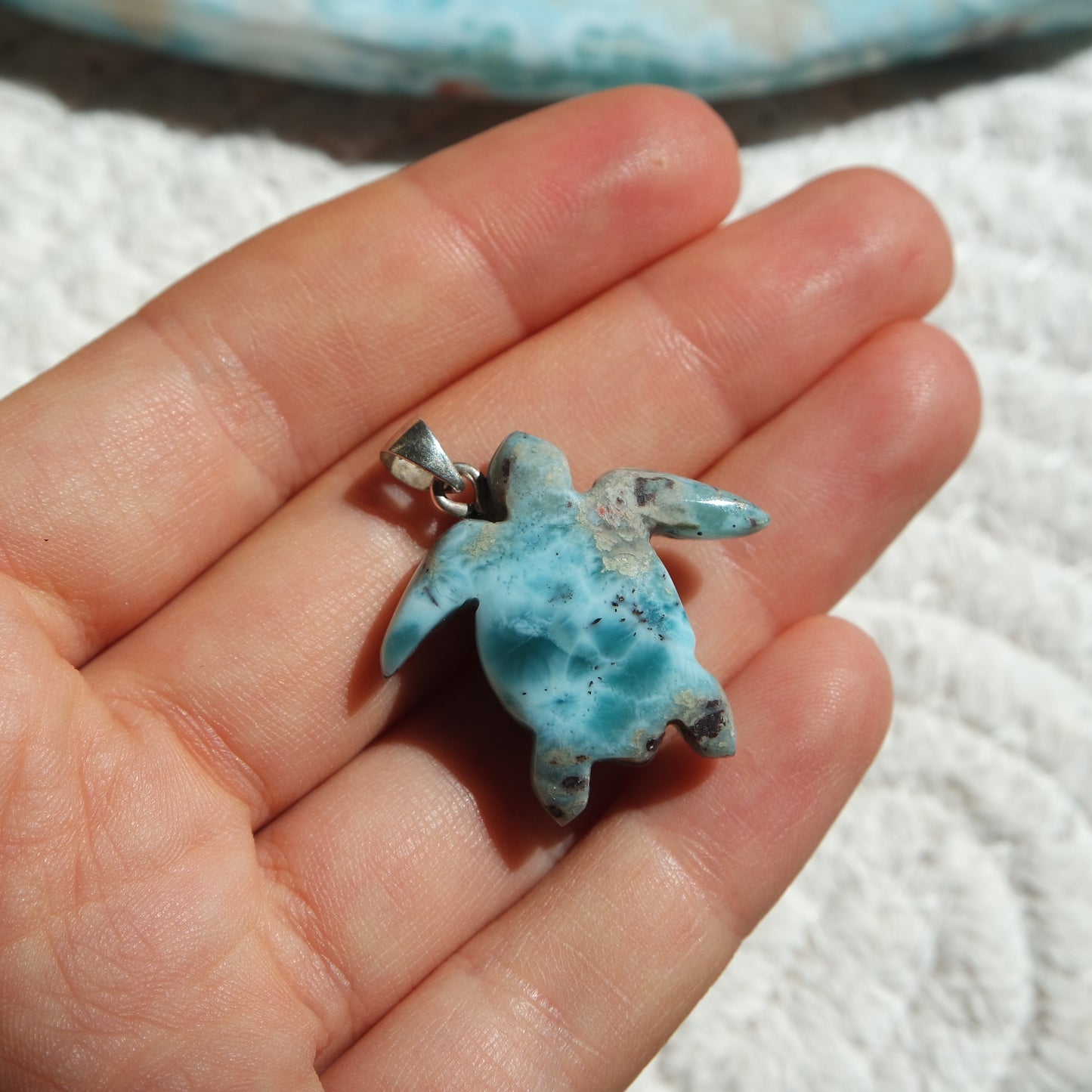 Larimar Schildkröte 925 Silber Anhänger ~ TB111