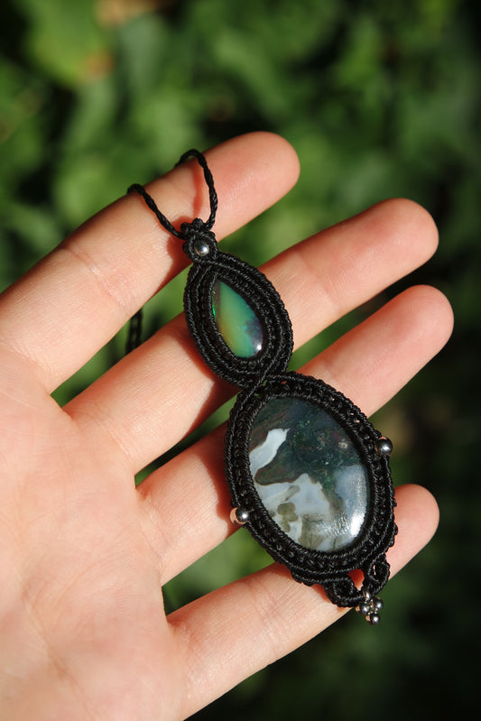 Makramee Kette „Führung“ mit Opal und Moosachat