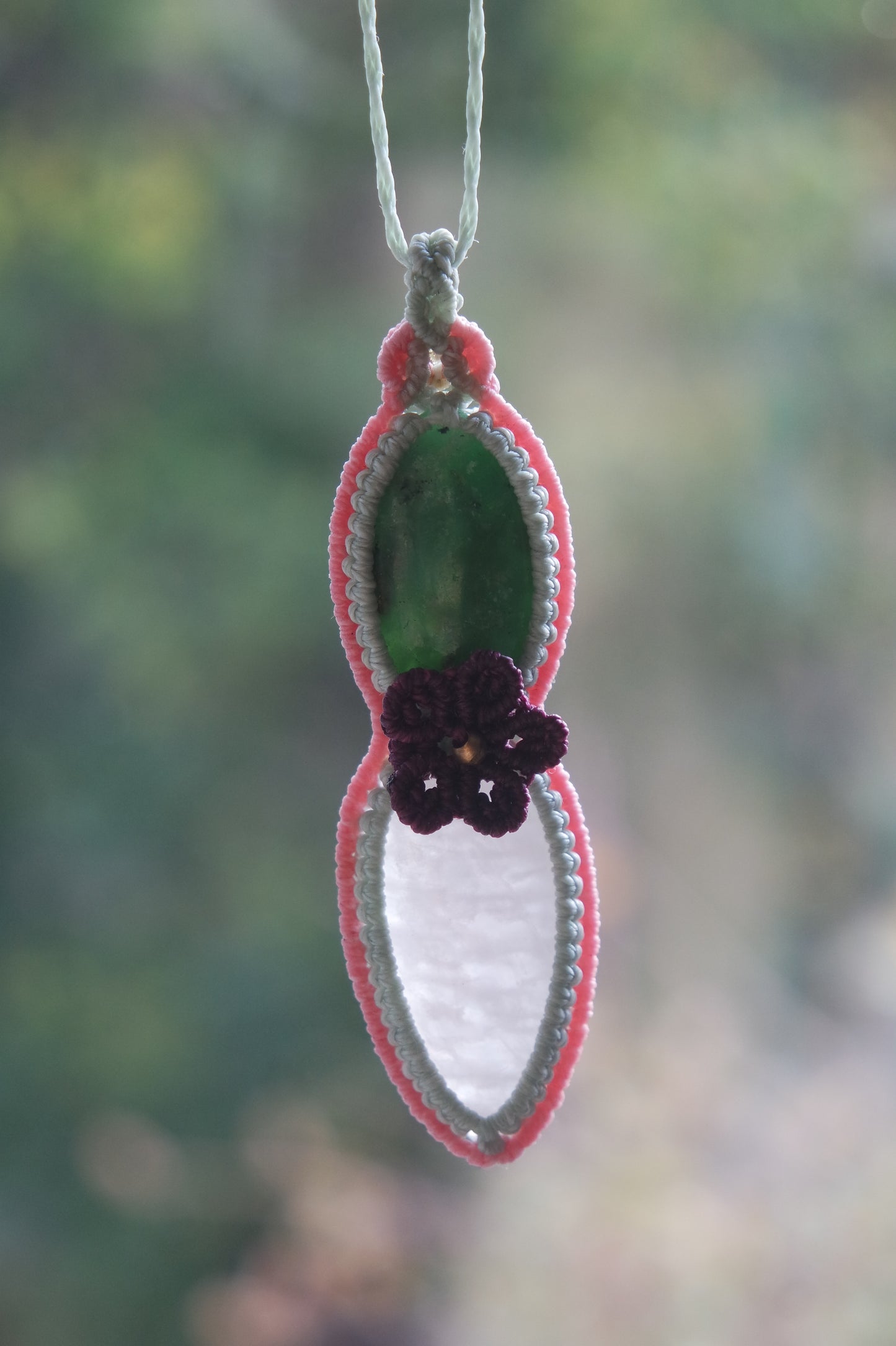 Chrysopras & Rosenquarz Makramee Kette ~ BLÜTENTRAUM