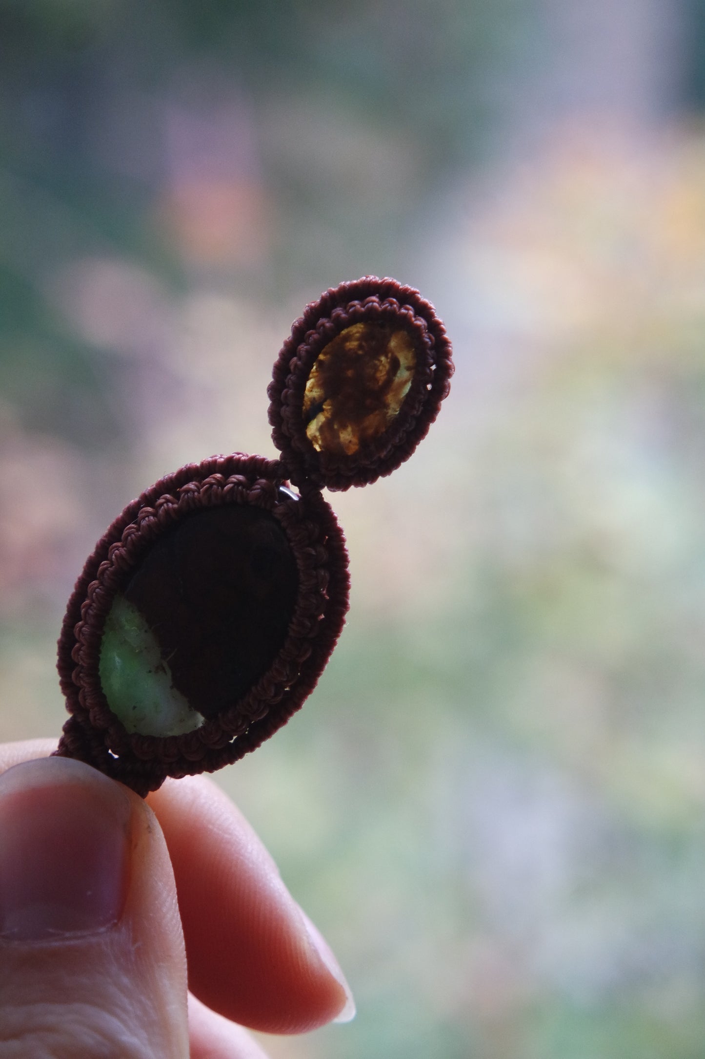 Chrysopras & Bernstein Makramee Kette ~ LICHTQUELLE