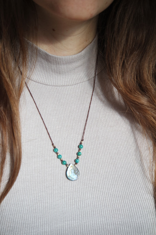 Abalone & Amazonit Makramee Kette