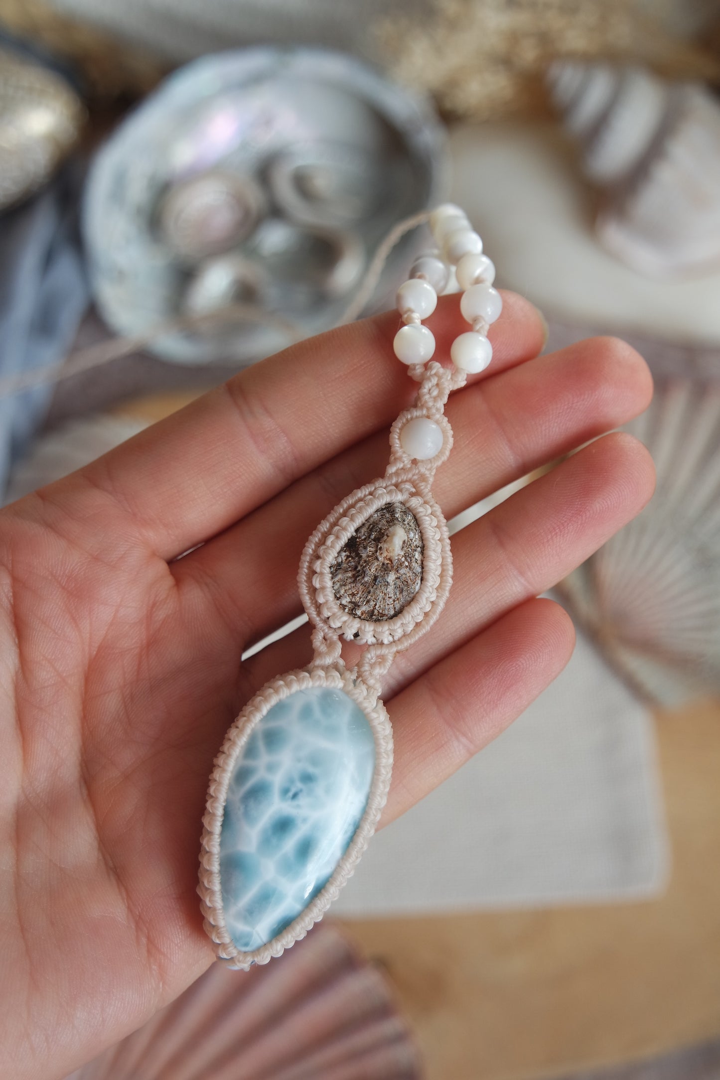 Larimar Makramee Kette ~ Meeressehnsucht