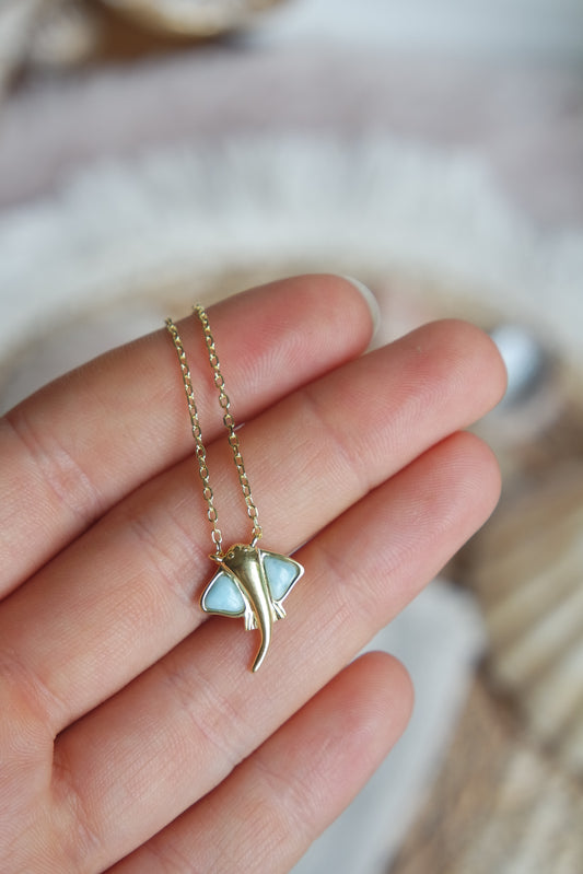 Larimar Manta Kette ~ 925 Silber Vergoldet
