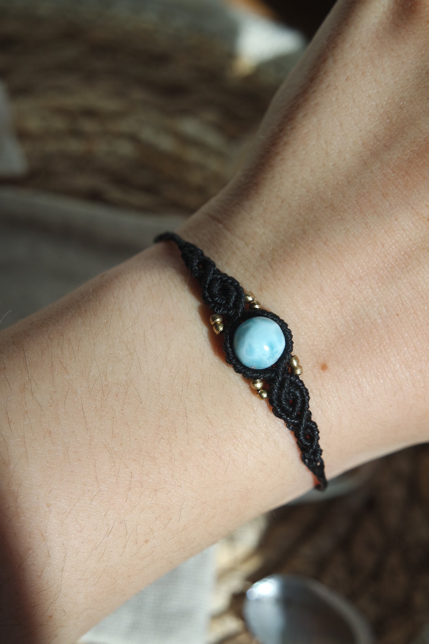 Larimar Makramee Armand ~ Messing Unikat 13