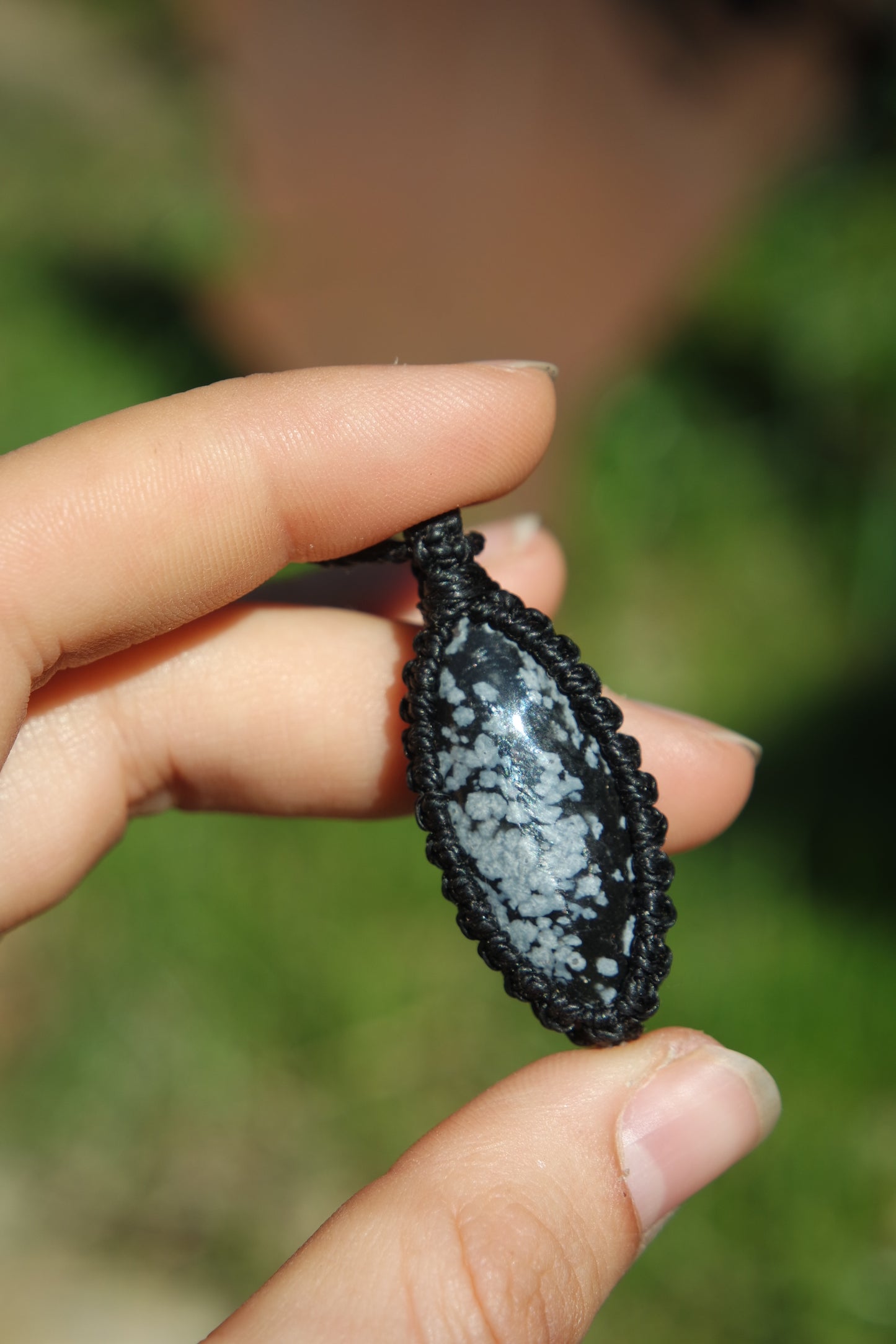 Schneeflocken Obsidian Makramee Kette ~ 29wq