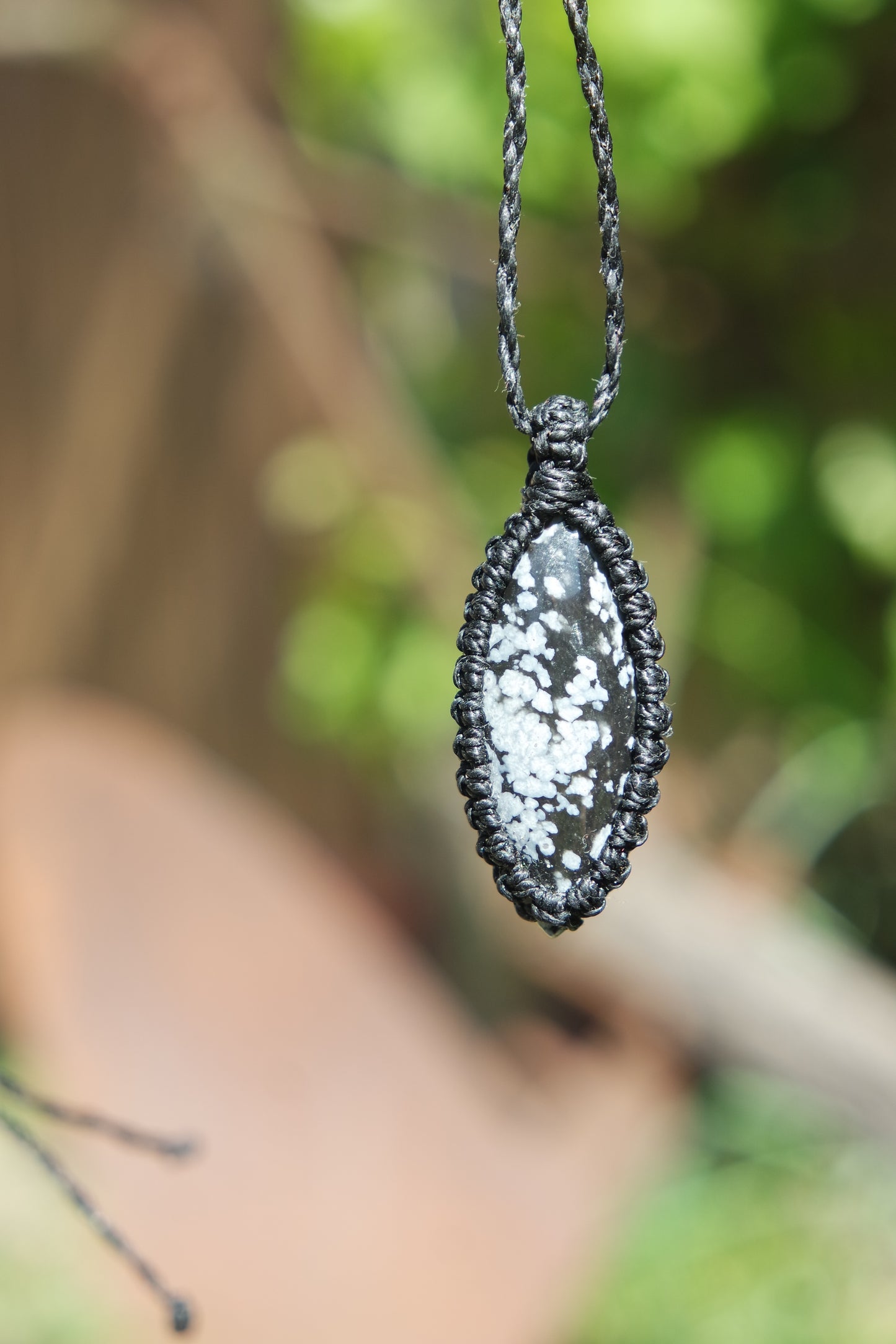 Schneeflocken Obsidian Makramee Kette ~ 29wq