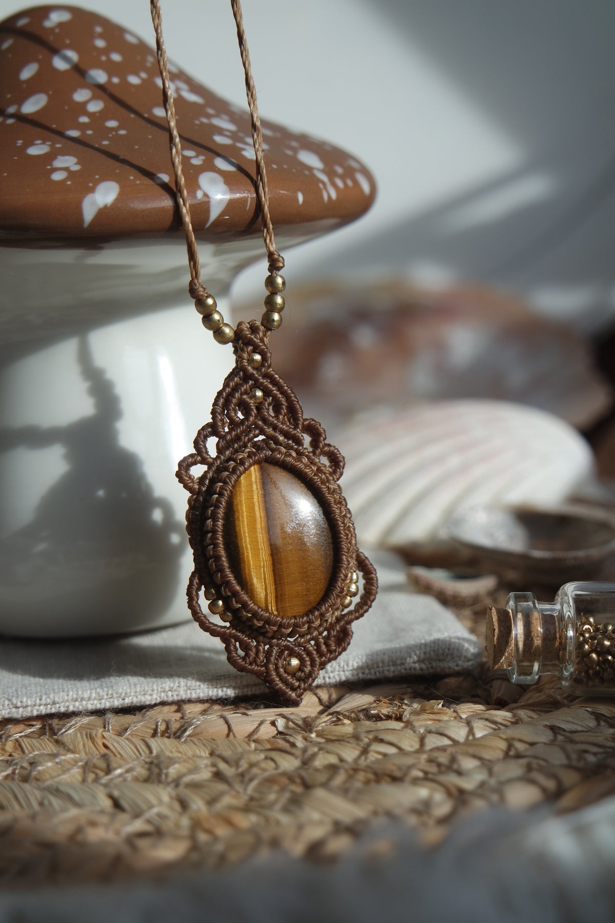 Tigerauge Makramee Kette ~ Herbstleuchten