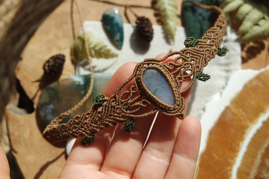 Moosachat Makramee Collier/ Kopfschmuck