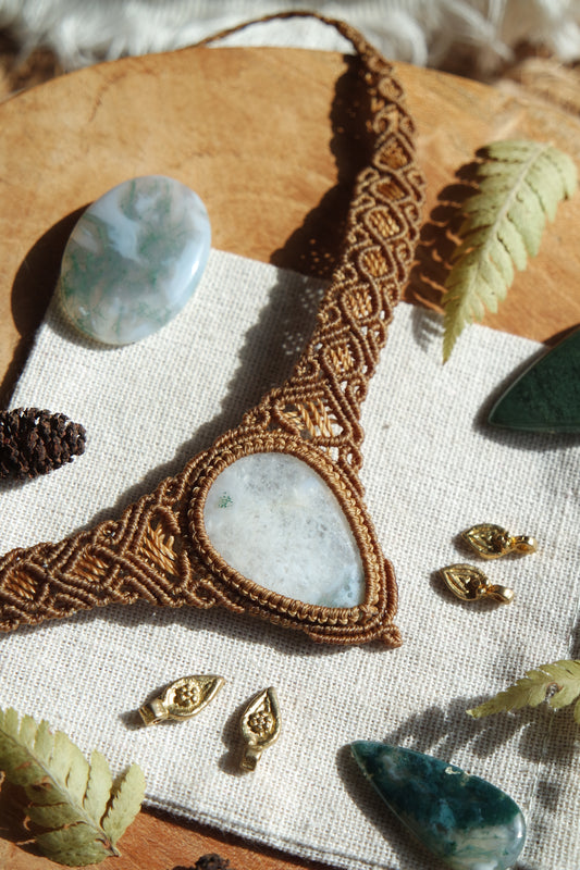 Moosachat Makramee Collier/ Kopfschmuck