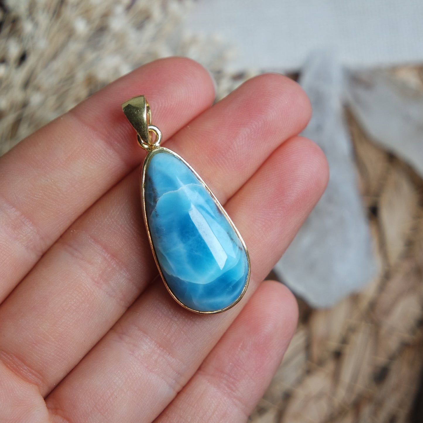Larimar Anhänger GOLD 925 silber Vergoldet ~ L117