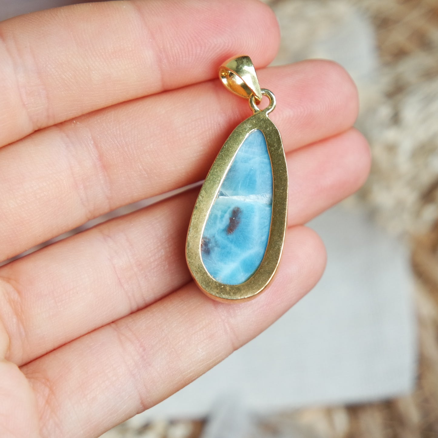 Larimar Anhänger GOLD 925 silber Vergoldet ~ L117