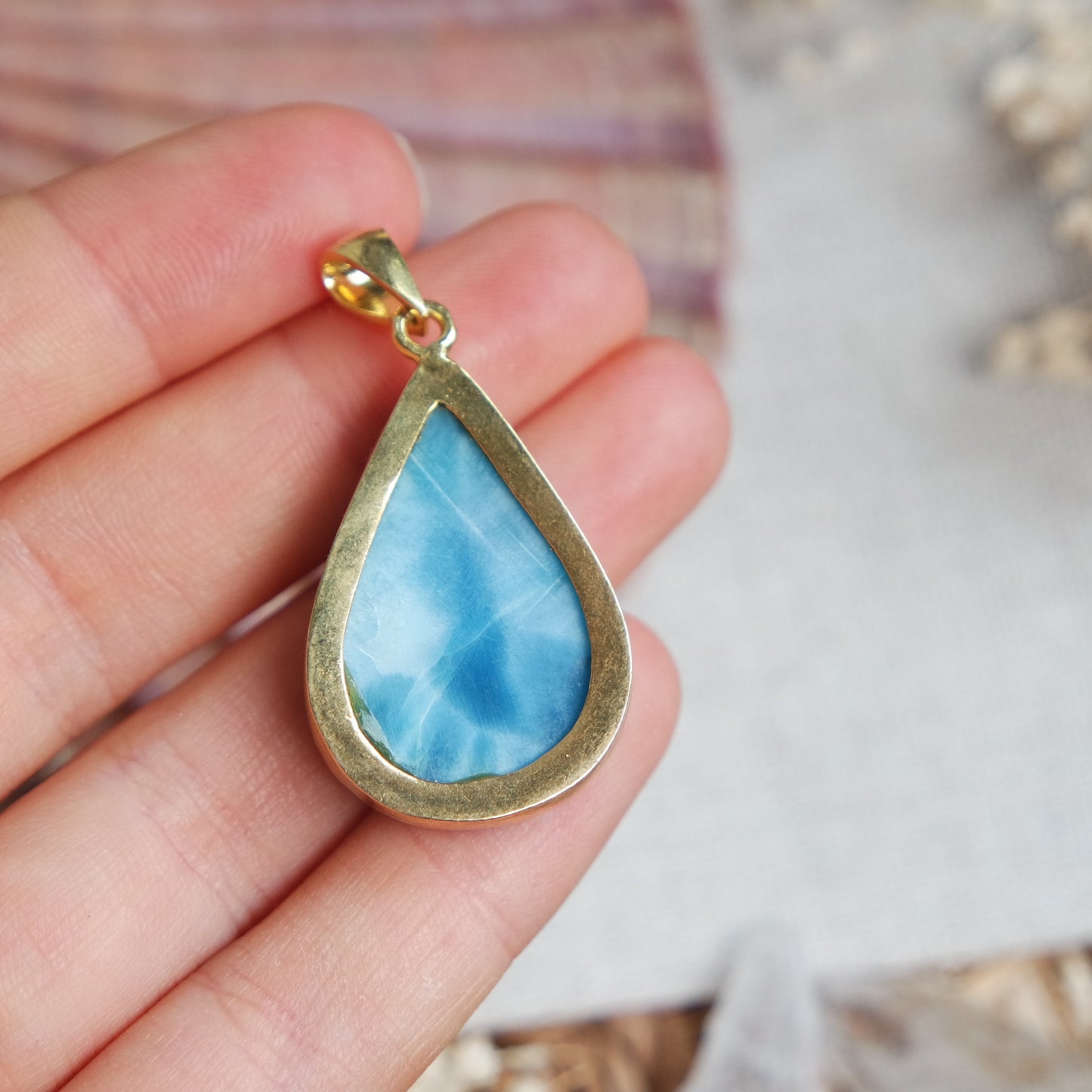 Larimar Anhänger GOLD 925 silber Vergoldet ~ L125