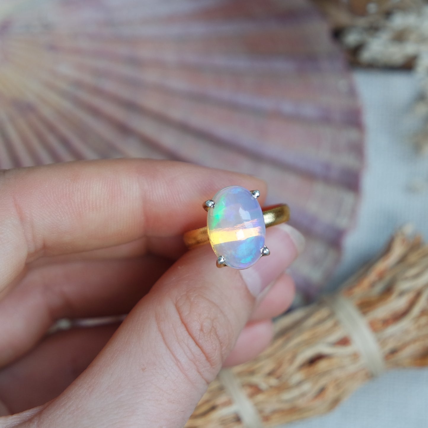 Äthiopischer Opal Ring GOLD 925 Silber vergoldet ~ OA204