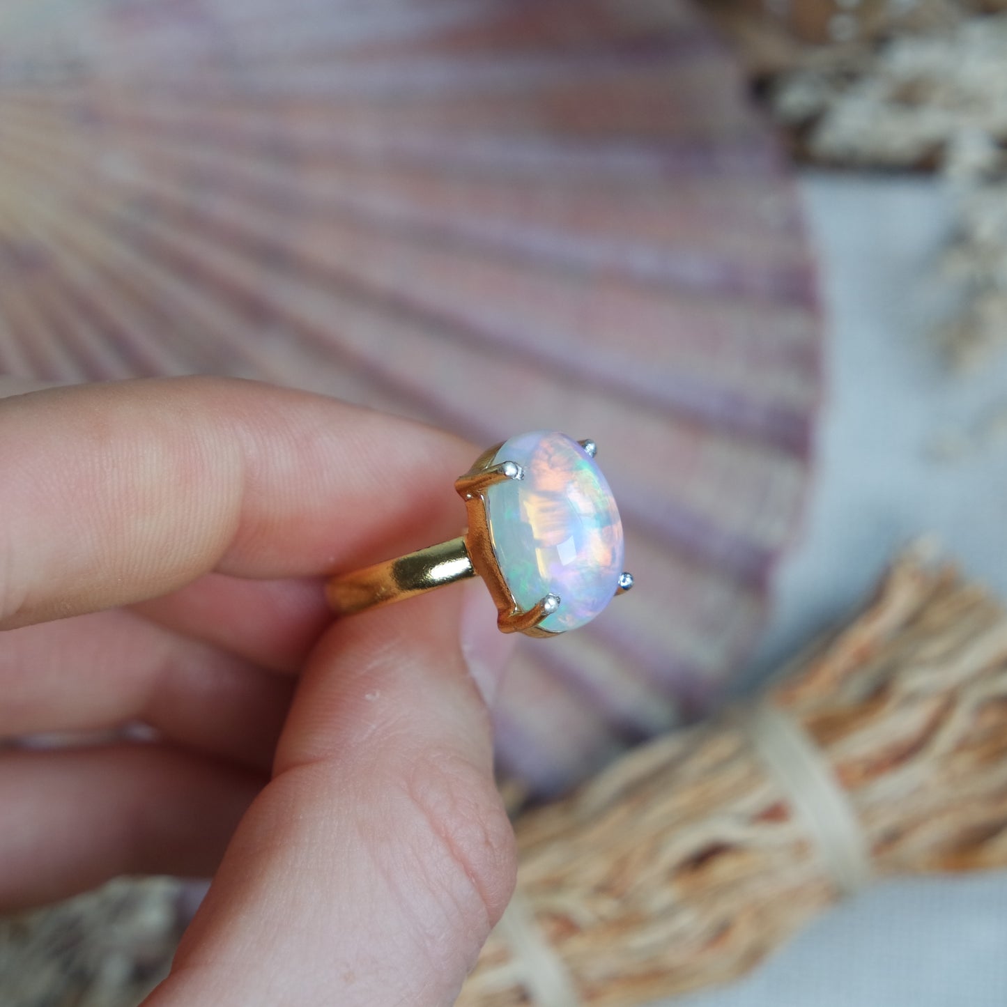 Äthiopischer Opal Ring GOLD 925 Silber vergoldet ~ OA204