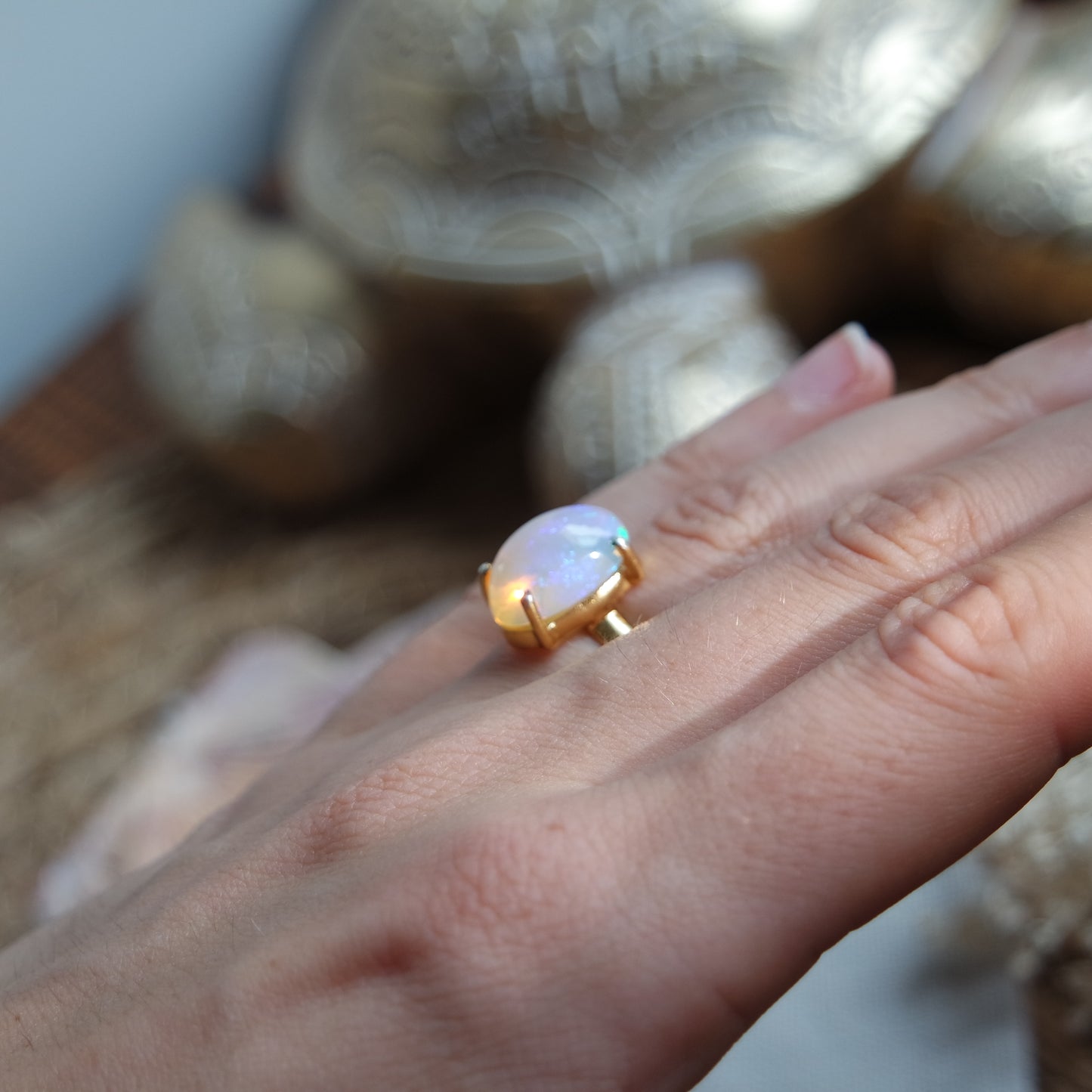 Äthiopischer Opal Ring GOLD 925 Silber vergoldet ~ OA204